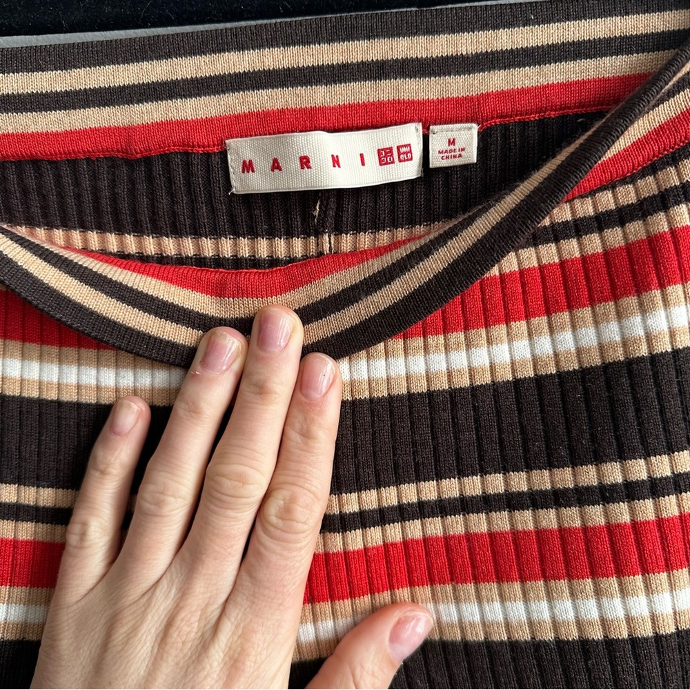 Uniqlo Striped Ribbed Jumpsuit in Brown, Red, Cream